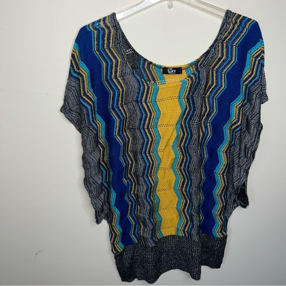 Lucy Diamonds Boho Sweater Dress Or Tunic Top Striped Knit Wide Arm Holes OSFM - Picture 6 of 10